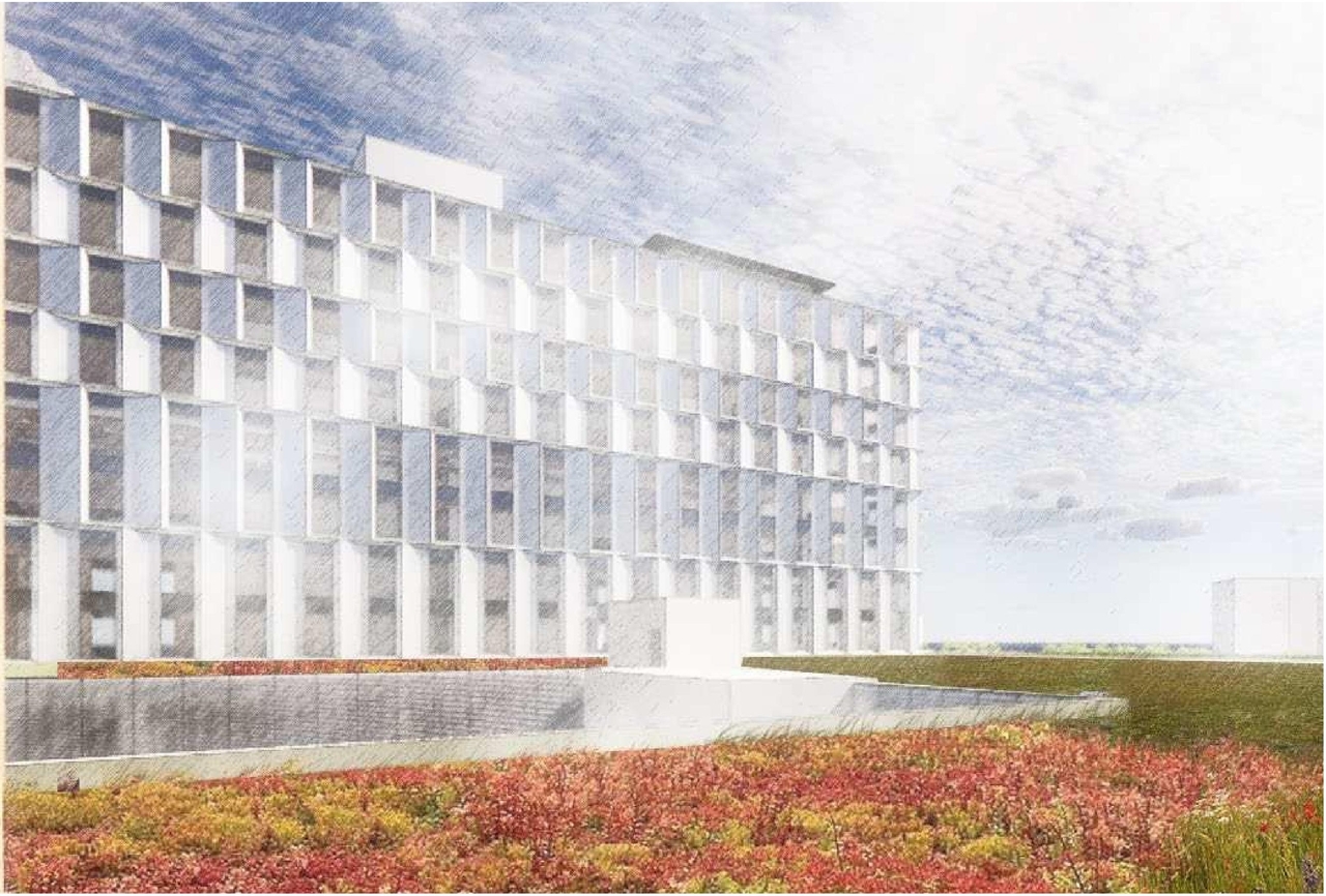 Rendering of building from page 85 of the file '2023-04-17 - Design Brief - D07-12-22-0168'