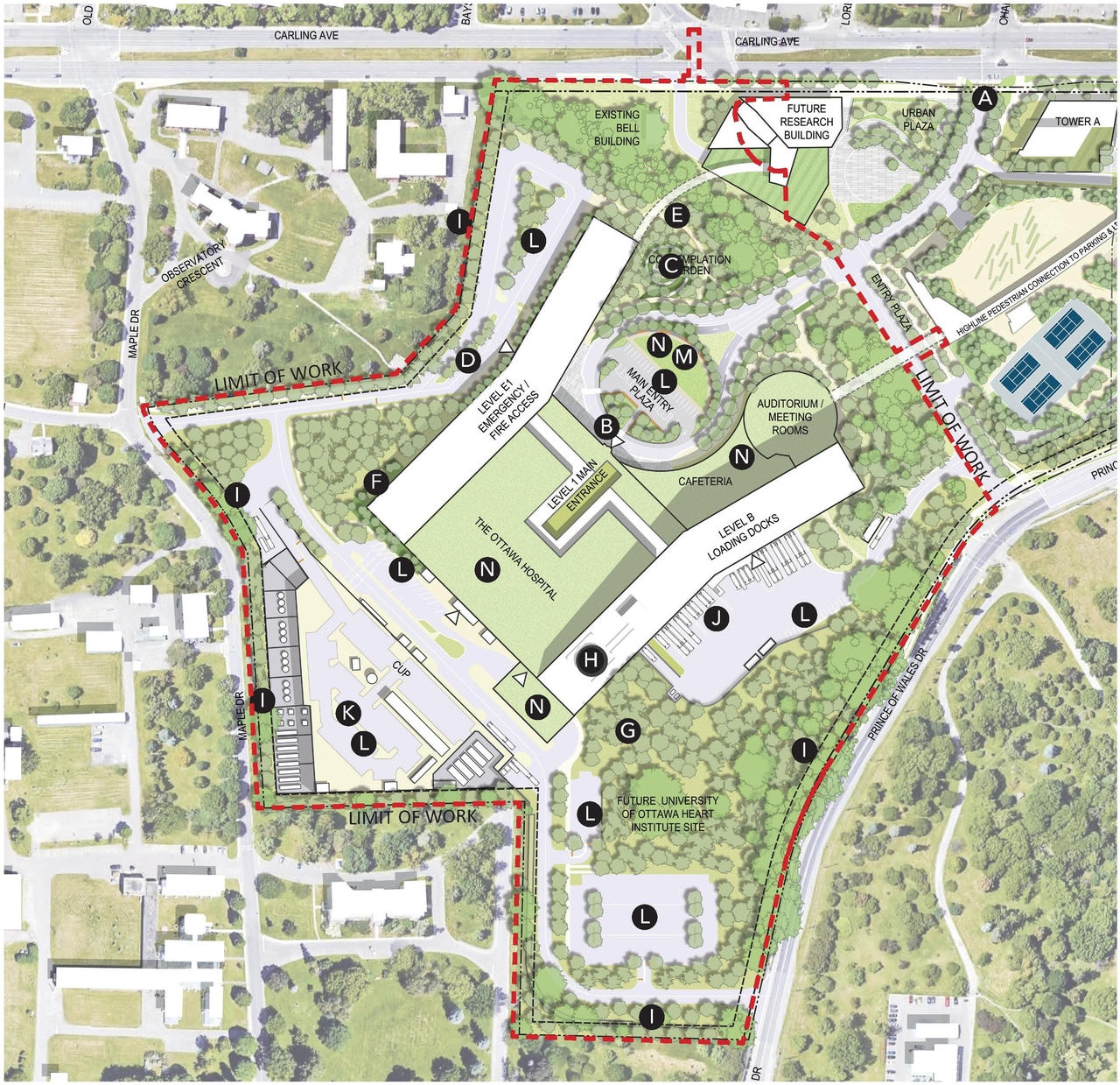 Construction site plan for project from page 4 of the file '2022-12-07 - Site Plan Control and FLUDA Design Drawings - D07-12-22-0168'
