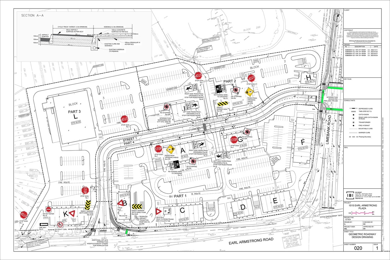 Construction site plan for project from page 2 of the file '2023-07-25 - Geometric Roadway Design Drawing - D07-12-22-0169'