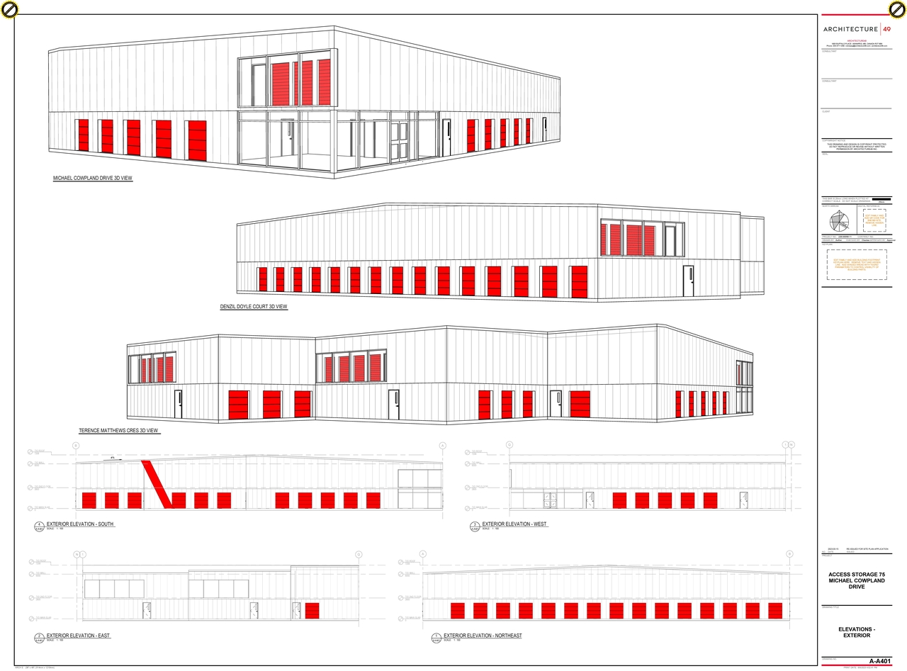Rendering of building from page 3 of the file '2023-07-21 - Elevations and Floor Plans - D07-12-22-0174'
