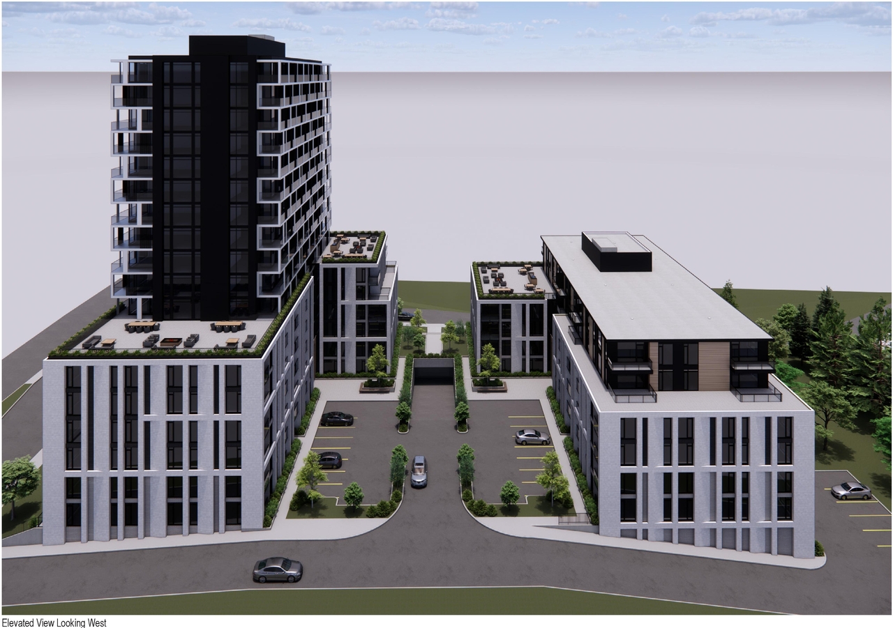 Rendering of building from page 10 of the file '2025-04-11 - Urban Design Brief - D07-12-22-0185'
