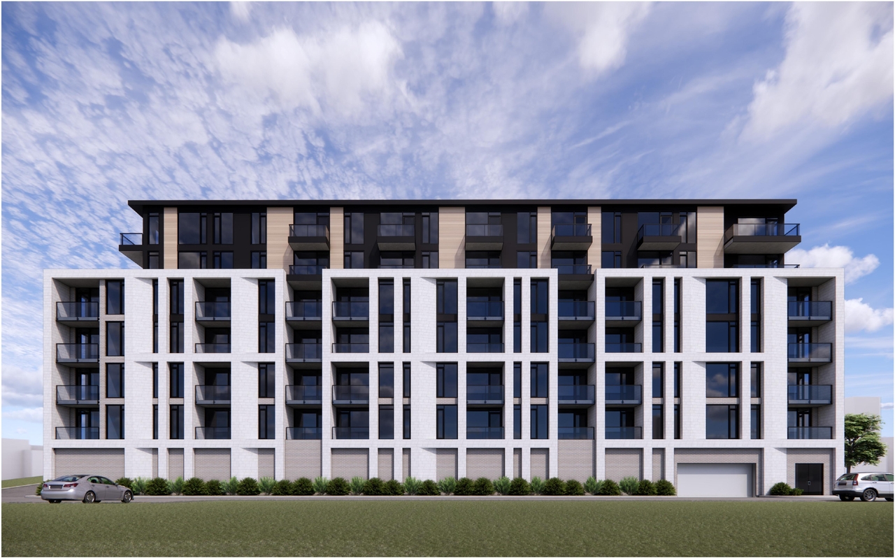 Rendering of building from page 15 of the file '2025-04-11 - Urban Design Brief - D07-12-22-0185'