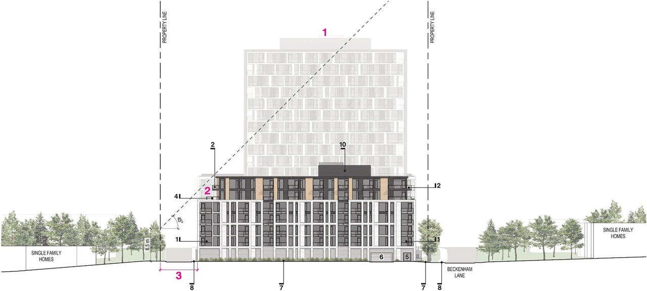 Rendering of building from page 19 of the file '2025-04-11 - Urban Design Brief - D07-12-22-0185'