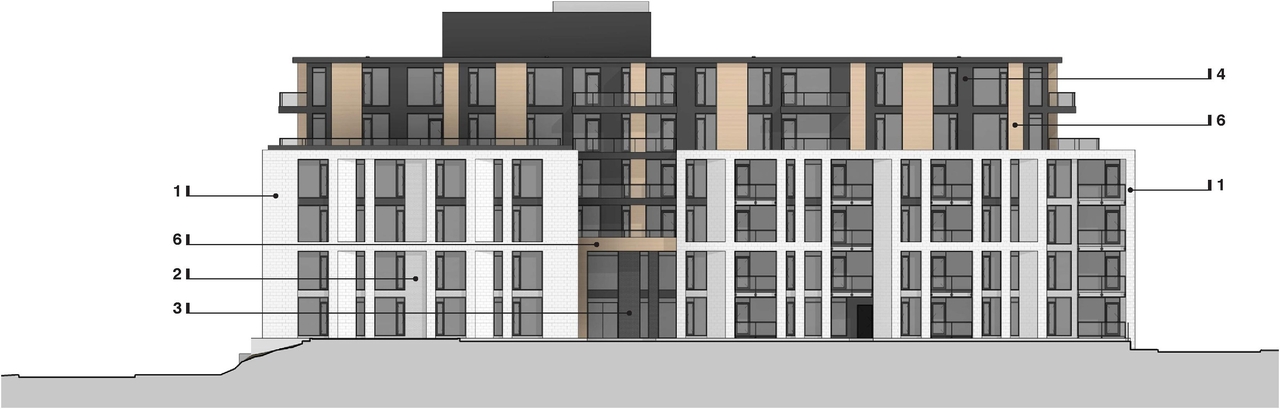 Rendering of building from page 37 of the file '2025-04-11 - Urban Design Brief - D07-12-22-0185'