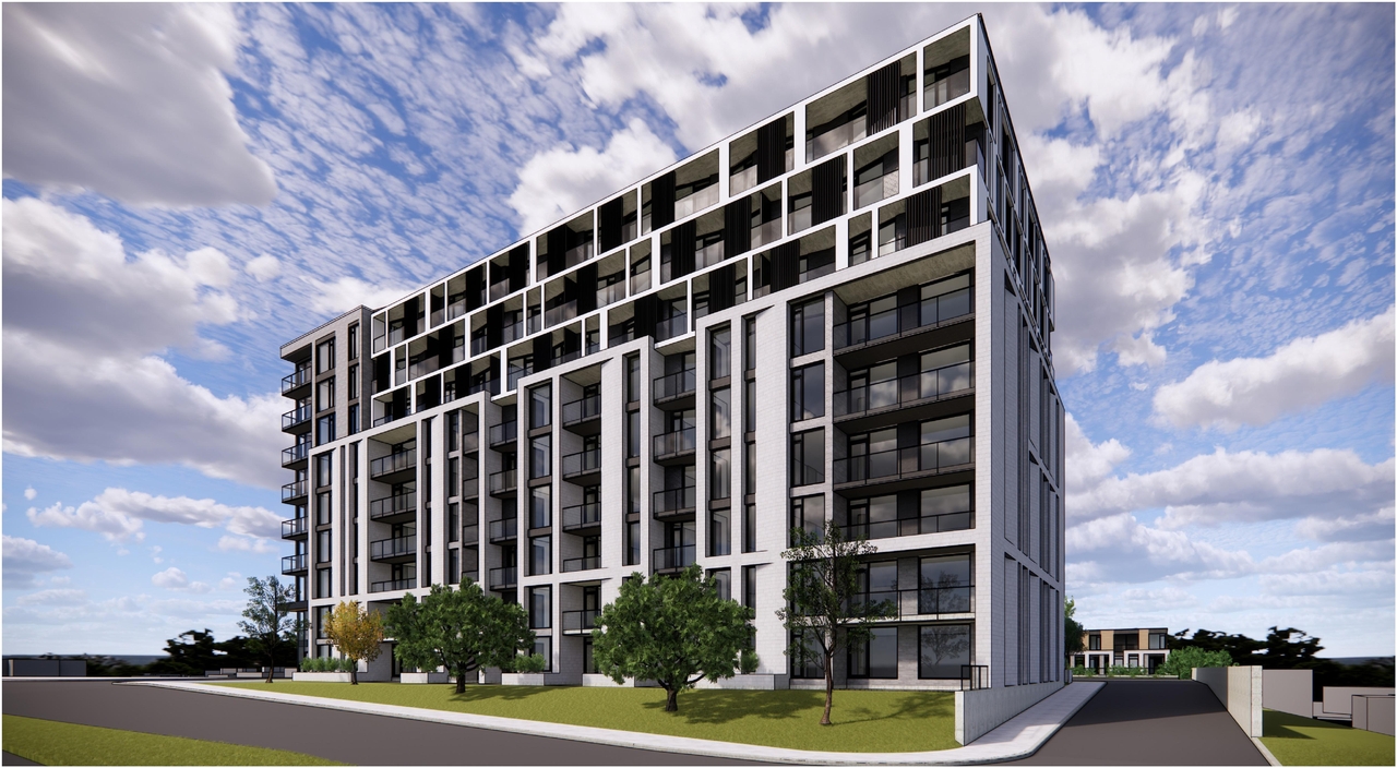 Rendering of building from page 5 of the file '2022-12-23 - Design Brief - D07-12-22-0185'