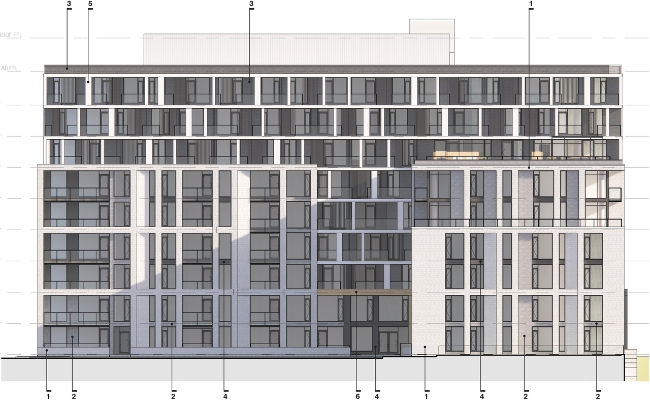 Rendering of building from page 15 of the file '2022-12-23 - Design Brief - D07-12-22-0185'