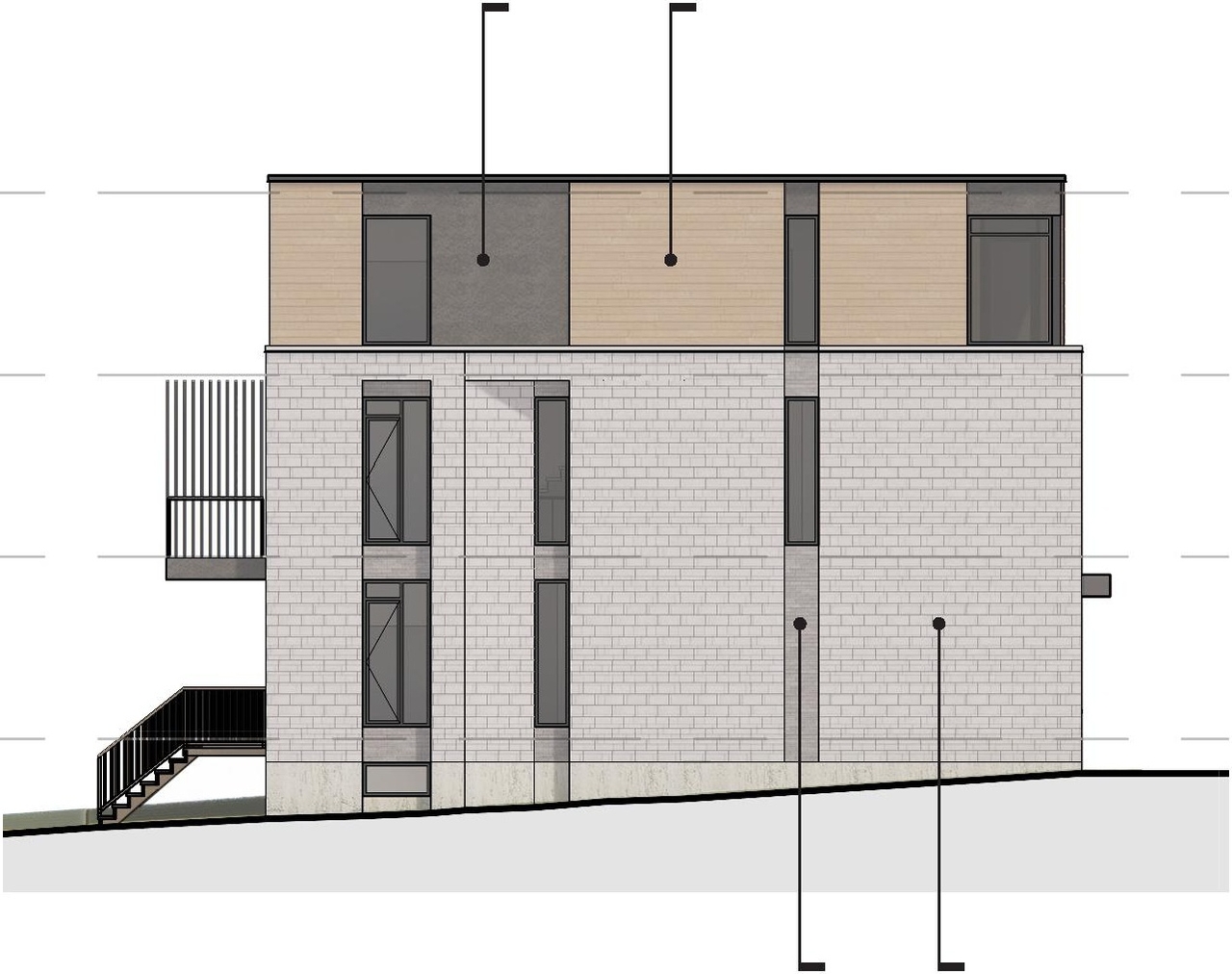 Rendering of building from page 17 of the file '2022-12-23 - Design Brief - D07-12-22-0185'