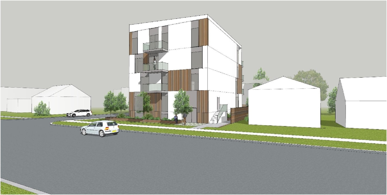 Rendering of building from page 5 of the file '2023-01-30 - Design Brief - D07-12-23-0006'