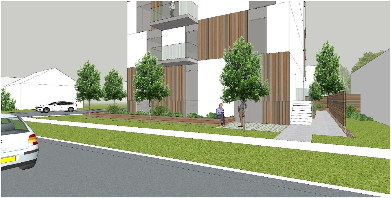 Rendering of building from page 7 of the file '2023-01-30 - Design Brief - D07-12-23-0006'