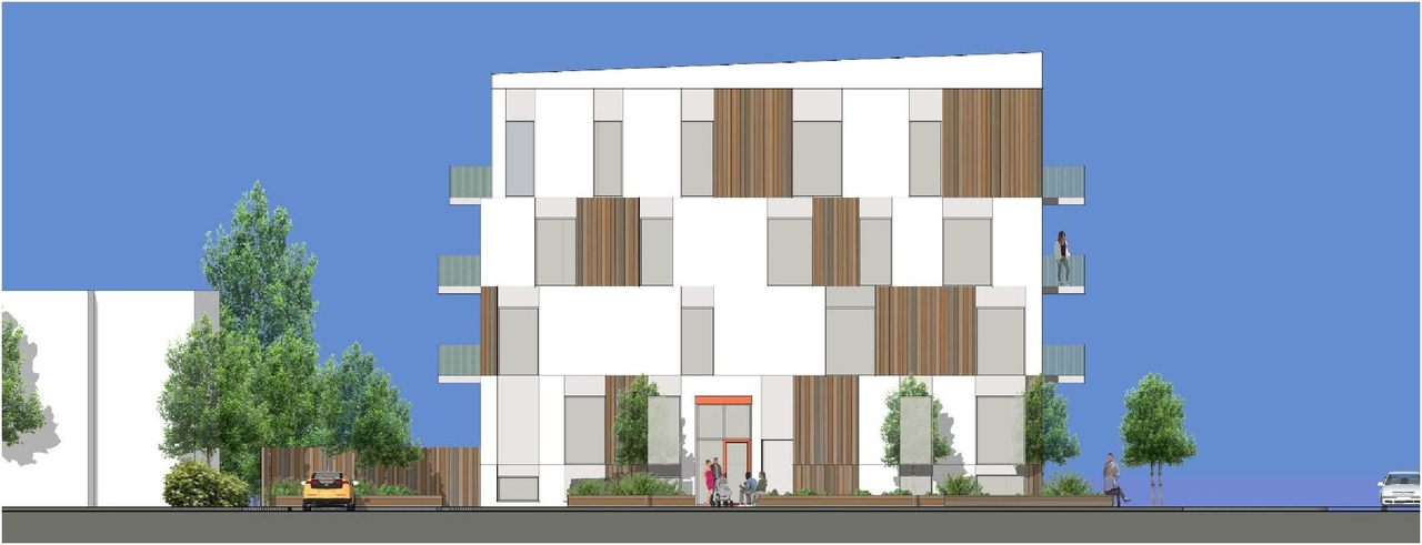 Rendering of building from page 8 of the file '2023-01-30 - Design Brief - D07-12-23-0006'
