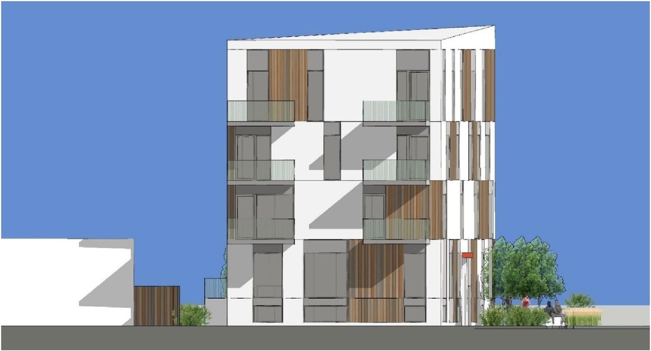 Rendering of building from page 10 of the file '2023-01-30 - Design Brief - D07-12-23-0006'