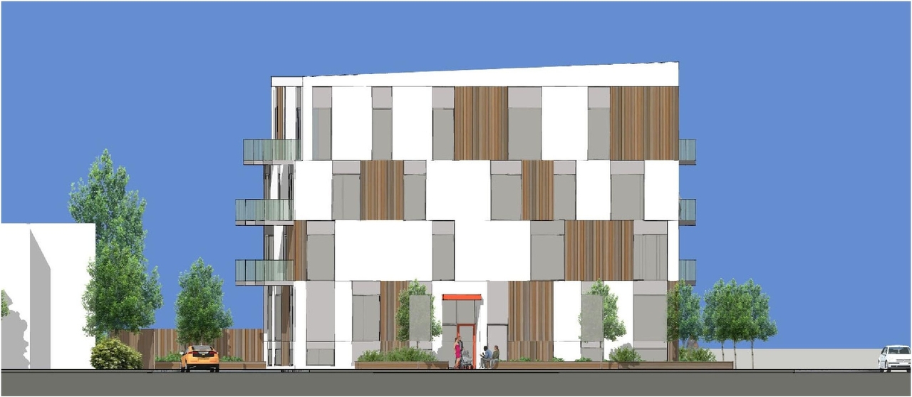Rendering of building from page 10 of the file '2023-01-30 - Design Brief - D07-12-23-0006'