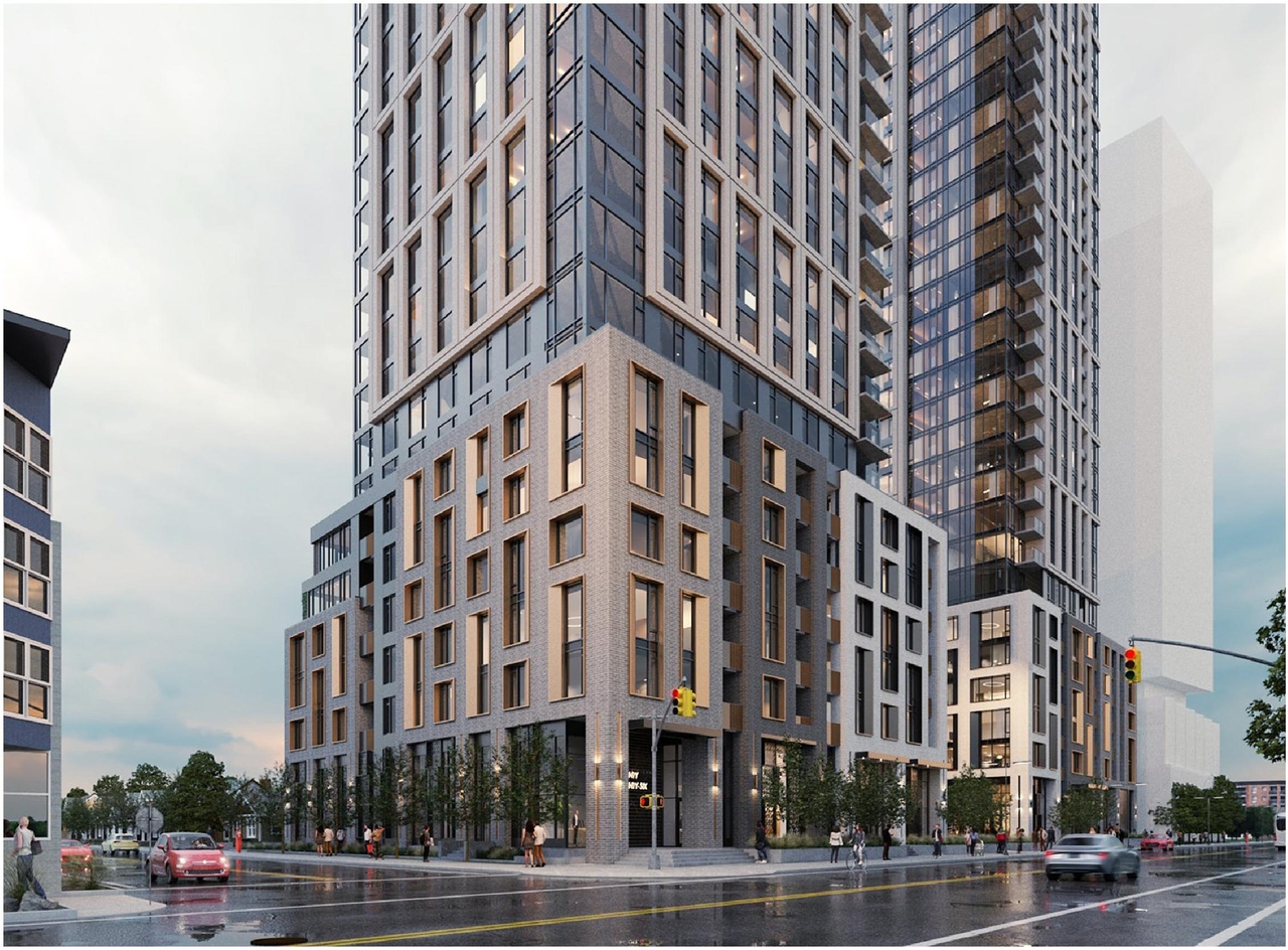 Rendering of building from page 10 of the file '2024-07-22 - Design Brief - D07-12-23-0019'