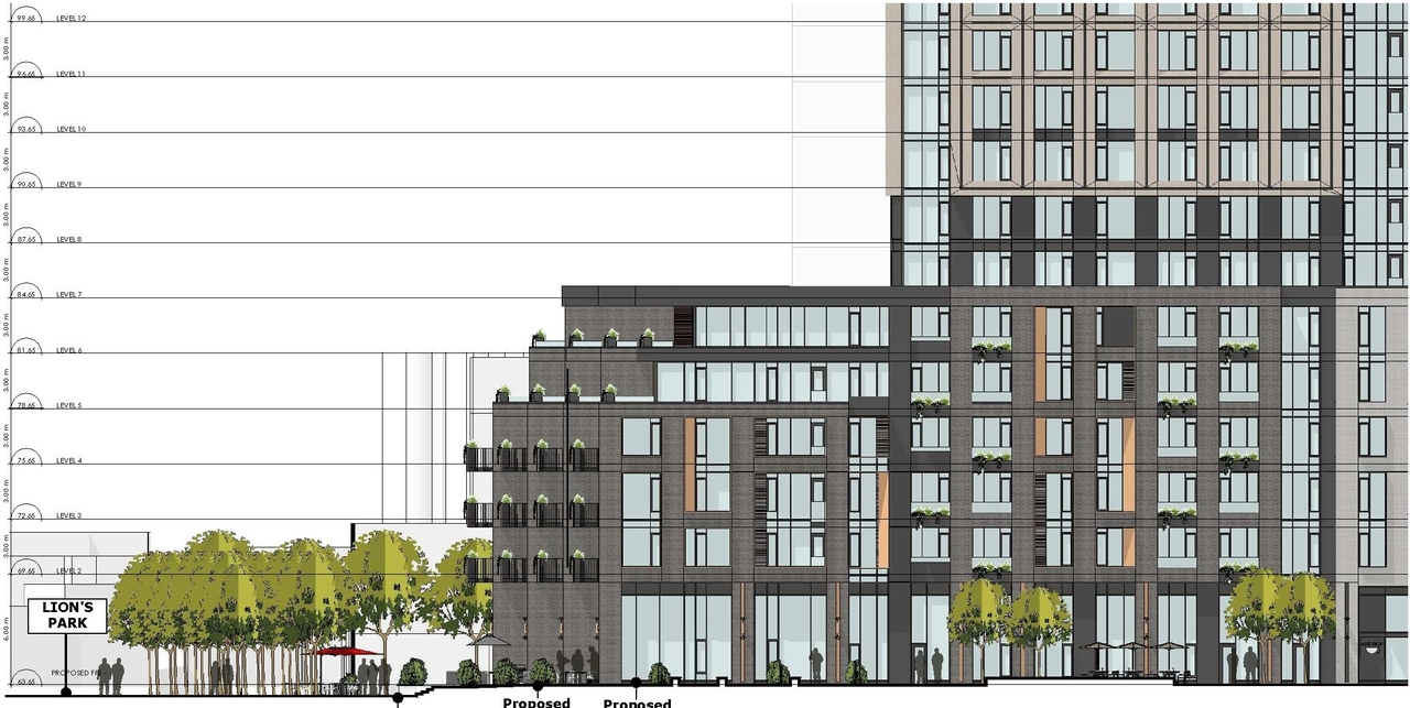 Rendering of building from page 17 of the file '2024-07-22 - Design Brief - D07-12-23-0019'