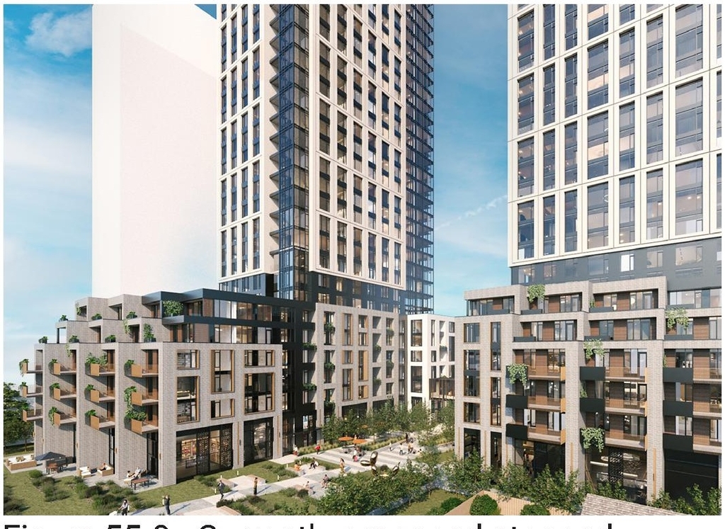 Rendering of building from page 22 of the file '2024-07-22 - Design Brief - D07-12-23-0019'