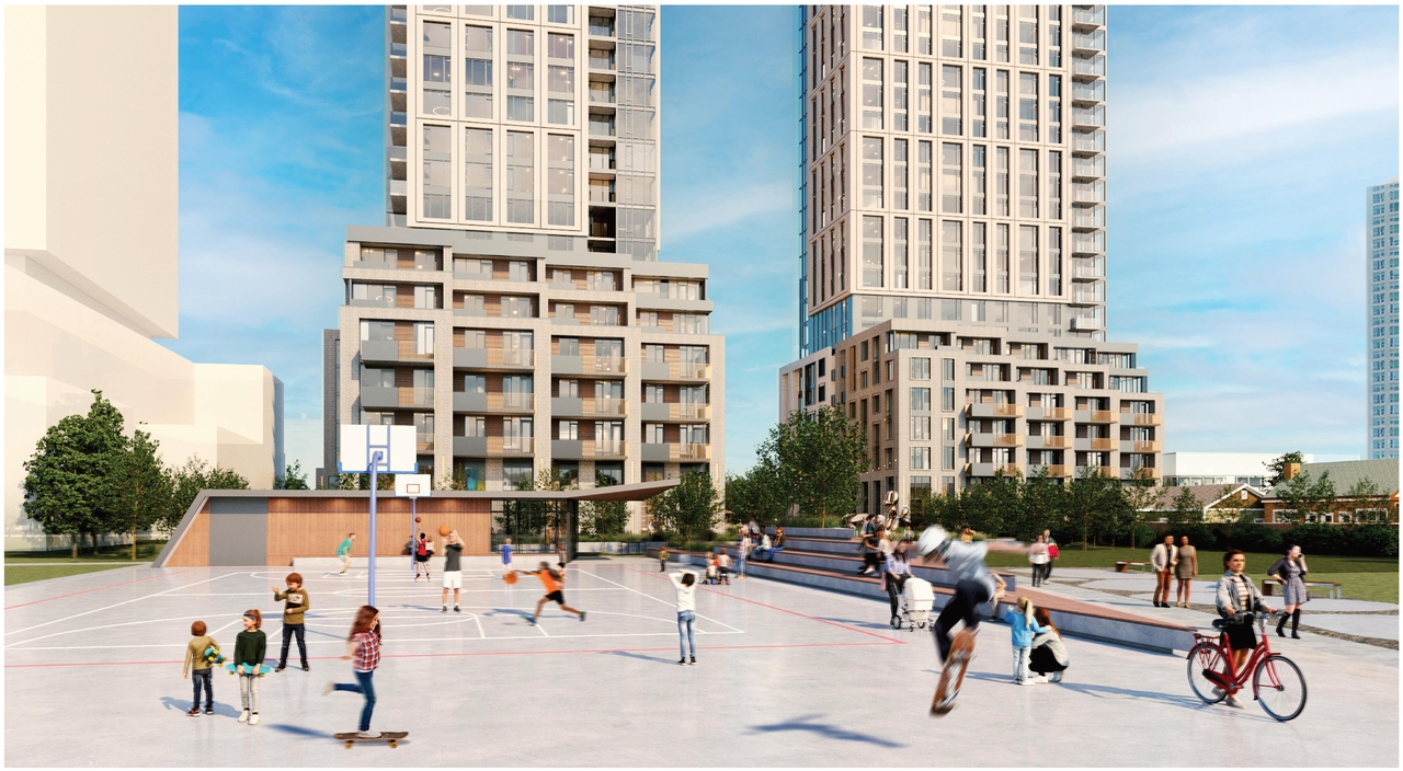 Rendering of building from page 32 of the file '2024-07-22 - Design Brief - D07-12-23-0019'