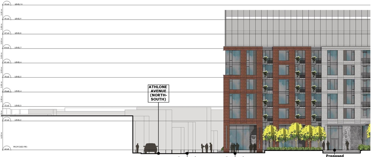 Rendering of building from page 14 of the file '2023-03-31 - Design Brief - D07-12-23-0019'