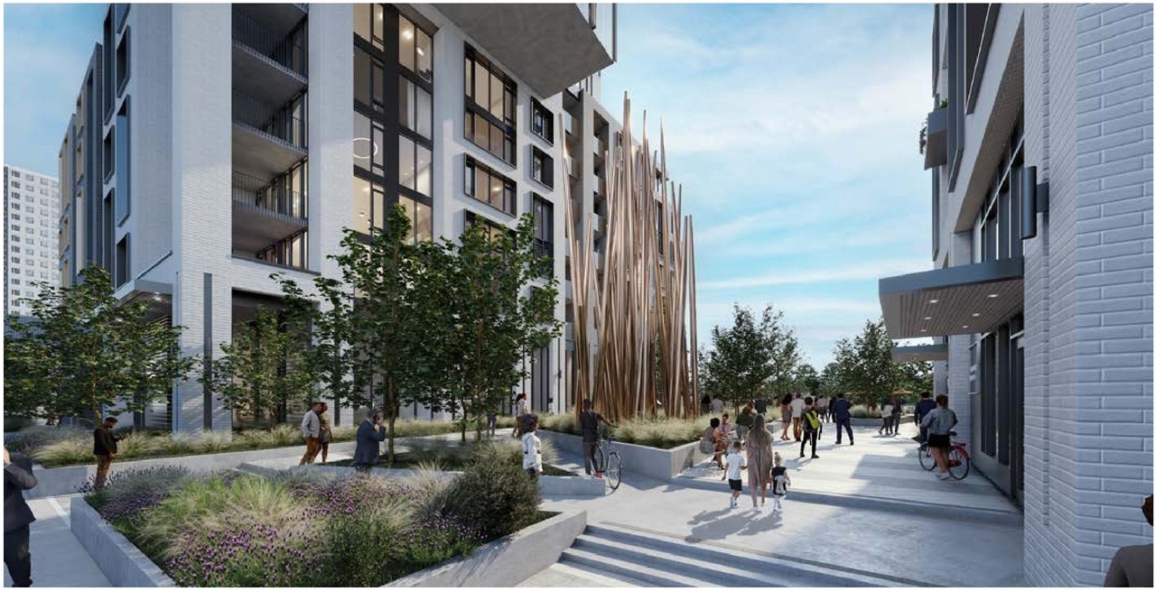 Rendering of building from page 9 of the file '2023-10-19 - Design Brief - D07-12-23-0019'