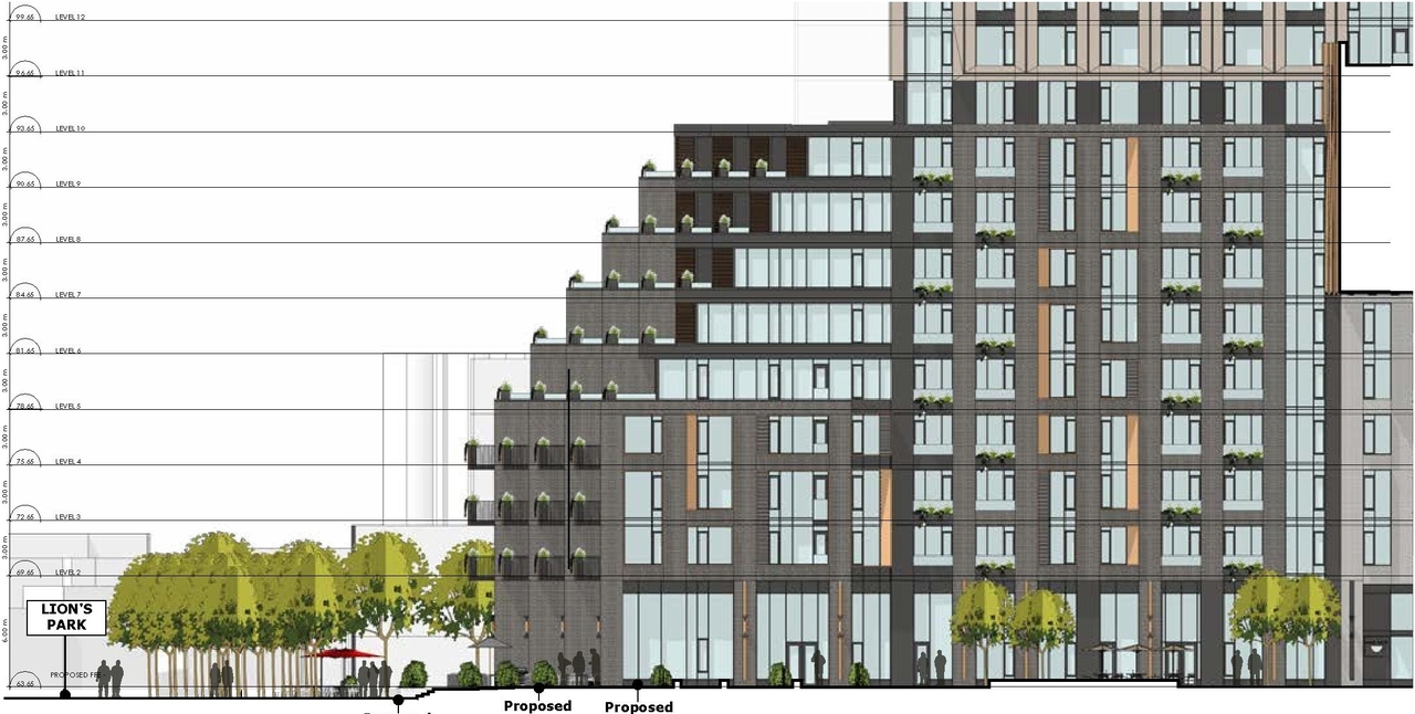 Rendering of building from page 17 of the file '2023-10-19 - Design Brief - D07-12-23-0019'