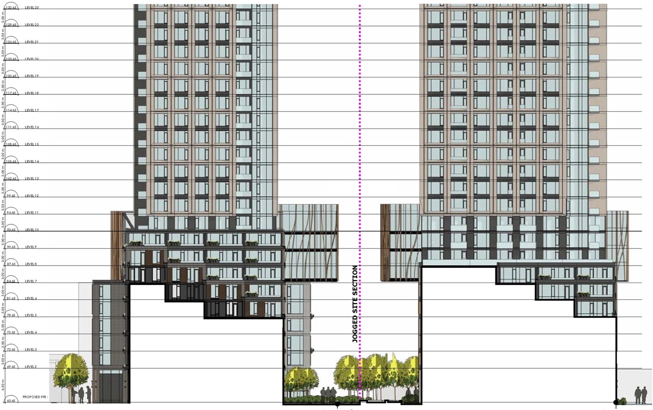 Rendering of building from page 18 of the file '2023-10-19 - Design Brief - D07-12-23-0019'