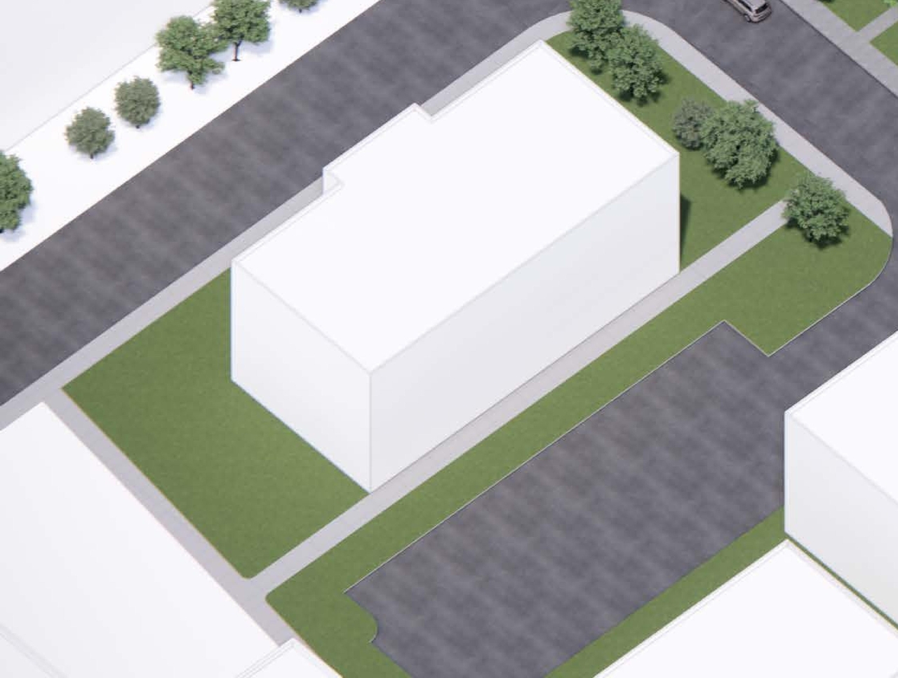 Rendering of building from page 11 of the file '2024-02-16 - Perspective Around the Area - D07-12-23-0023'