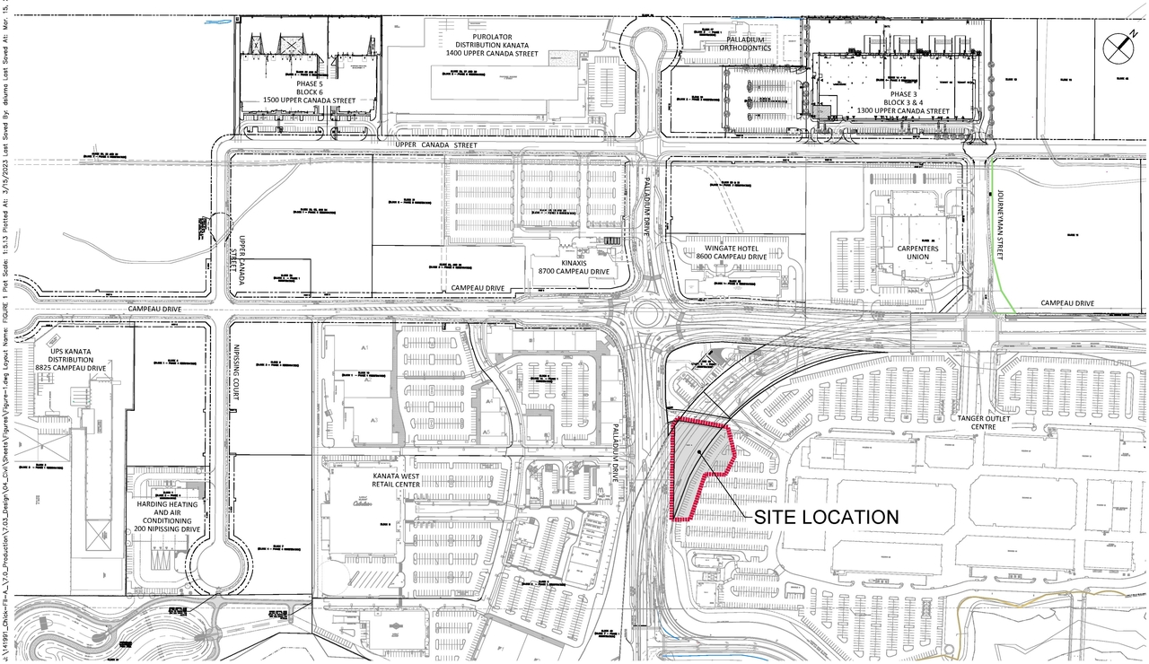 Construction site plan for project from page 16 of the file '2023-03-21- Civil Engineering Design Brief - D07-12-23-0030'
