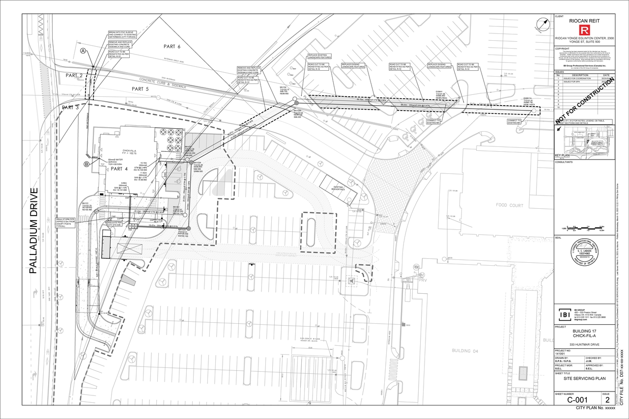Construction site plan for project from page 46 of the file '2023-03-21- Civil Engineering Design Brief - D07-12-23-0030'