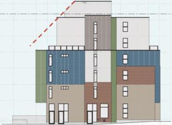 Rendering of building from page 25 of the file '2023-03-28 - Design Brief - D07-12-23-0035'