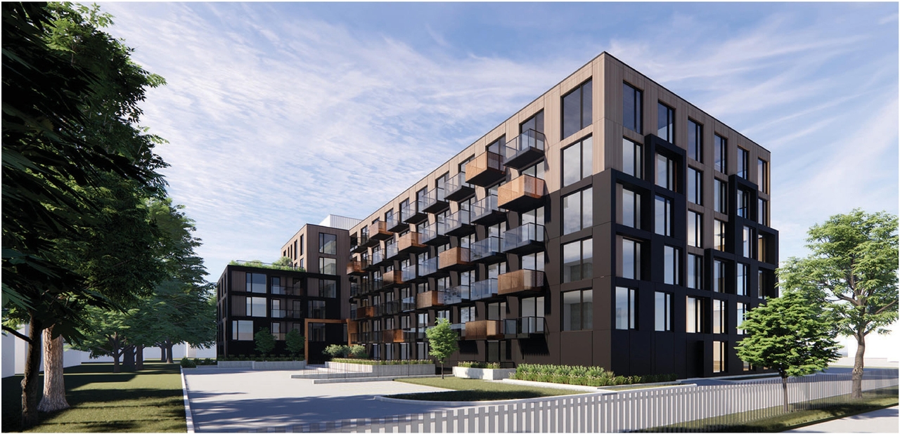Rendering of building from page 8 of the file '2023-05-01 - Design Brief - D07-12-23-0044'