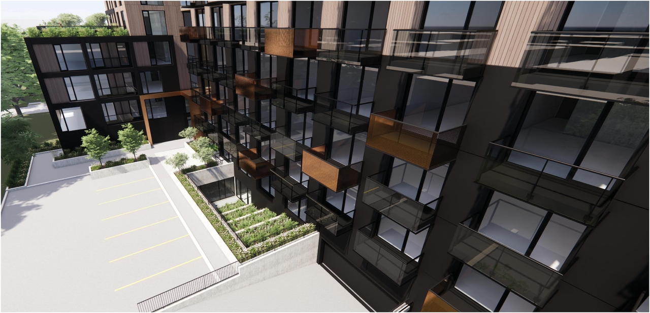 Rendering of building from page 9 of the file '2023-05-01 - Design Brief - D07-12-23-0044'