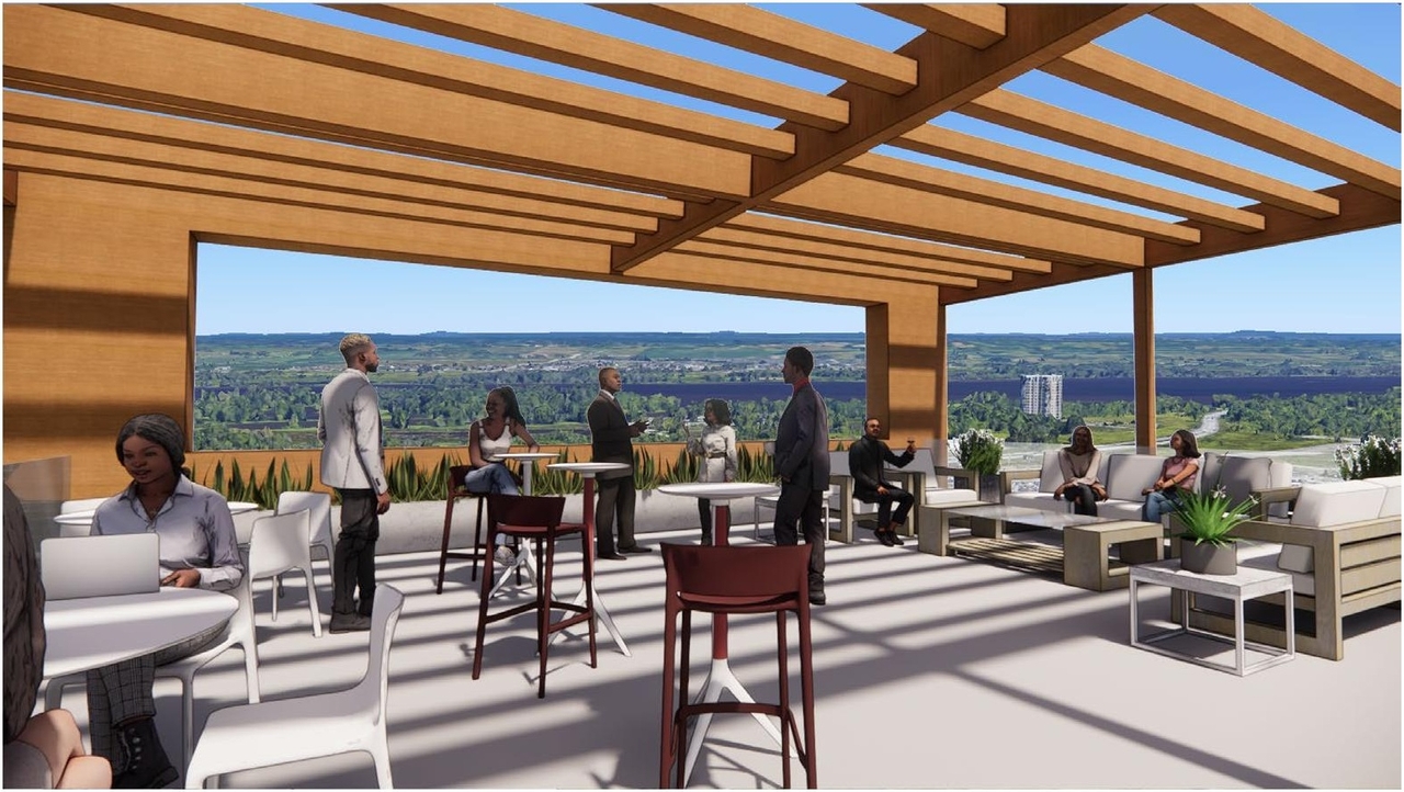 Rendering of building from page 9 of the file '2023-05-15 - Design Brief - D07-12-23-0059'