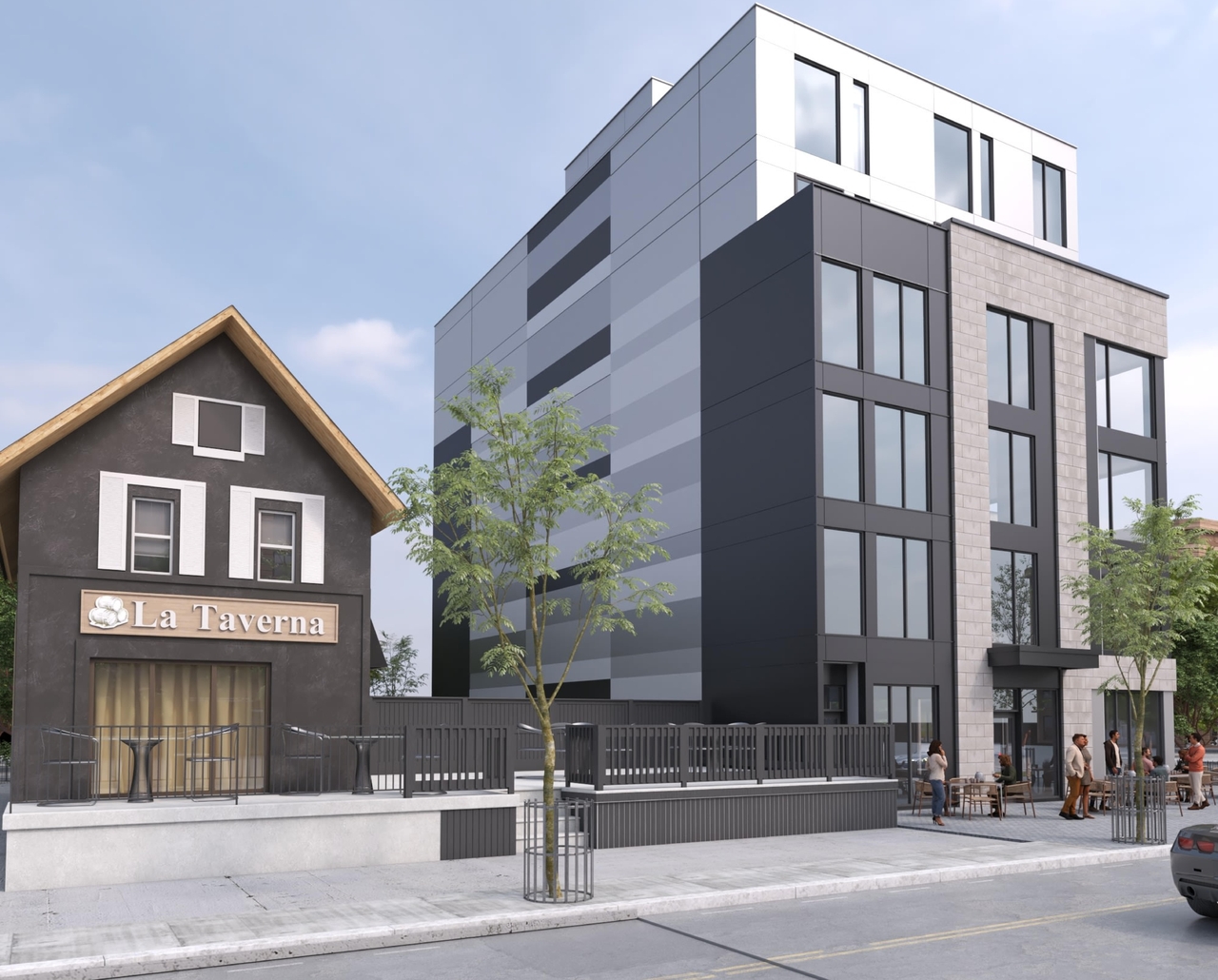 Rendering of building from page 1 of the file '2024-07-23 - 3D Massing View - D07-12-23-0060'