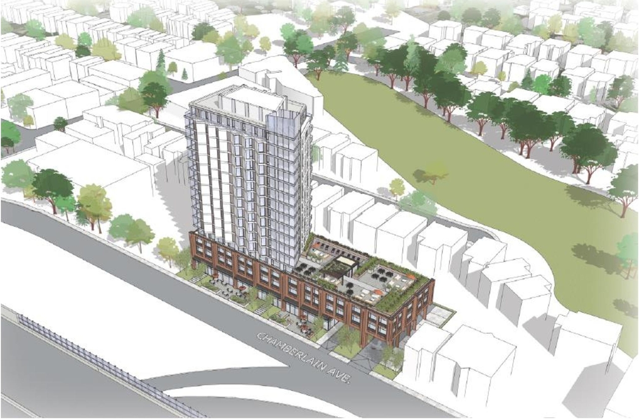 Rendering of building from page 1 of the file '2023-06-02 - Cultural Heritage Design Brief - D07-12-23-0069'