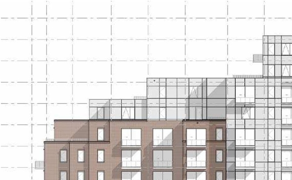 Rendering of building from page 2 of the file '2023-06-07 - Design Brief - D07-12-23-0071'