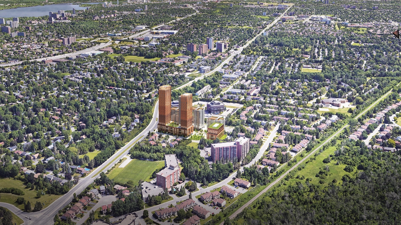 Rendering of building from page 54 of the file '2023-06-12 - Urban Design Brief - D07-12-23-0073'