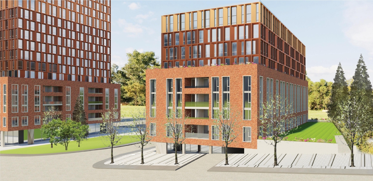 Rendering of building from page 60 of the file '2023-06-12 - Urban Design Brief - D07-12-23-0073'