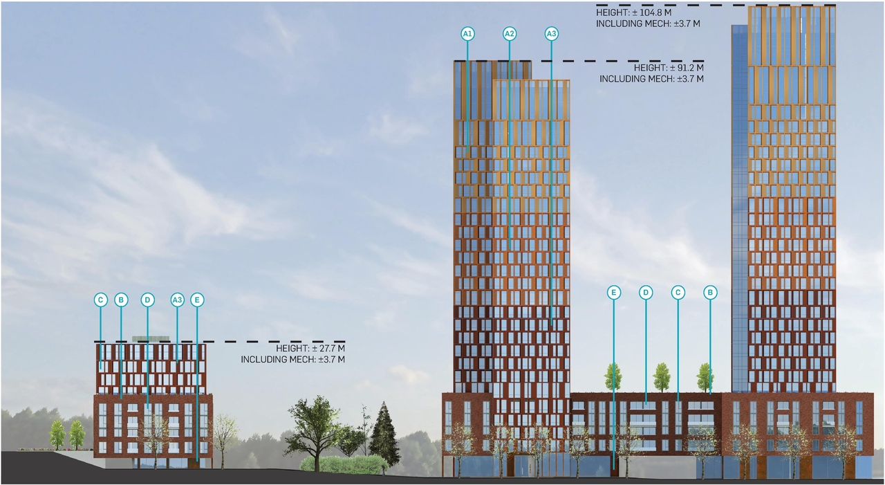 Rendering of building from page 63 of the file '2023-06-12 - Urban Design Brief - D07-12-23-0073'