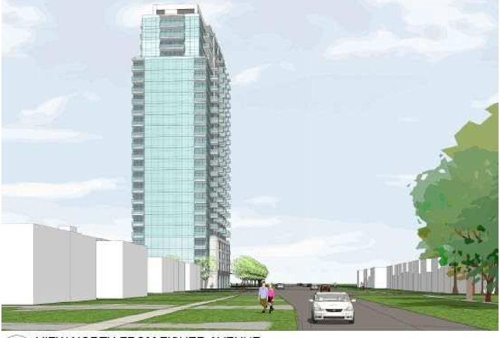 Rendering of building from page 10 of the file '2023-06-12 - Design Brief - D07-12-23-0076'