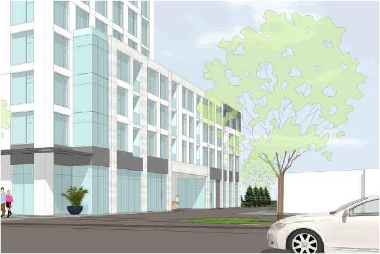 Rendering of building from page 11 of the file '2023-06-12 - Design Brief - D07-12-23-0076'