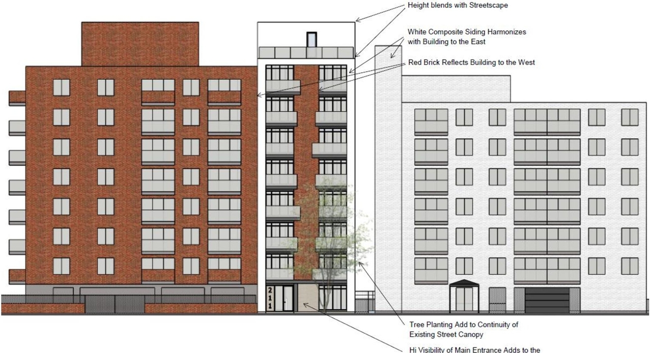 Rendering of building from page 4 of the file '2023-06-12 - Design Brief - D07-12-23-0077'