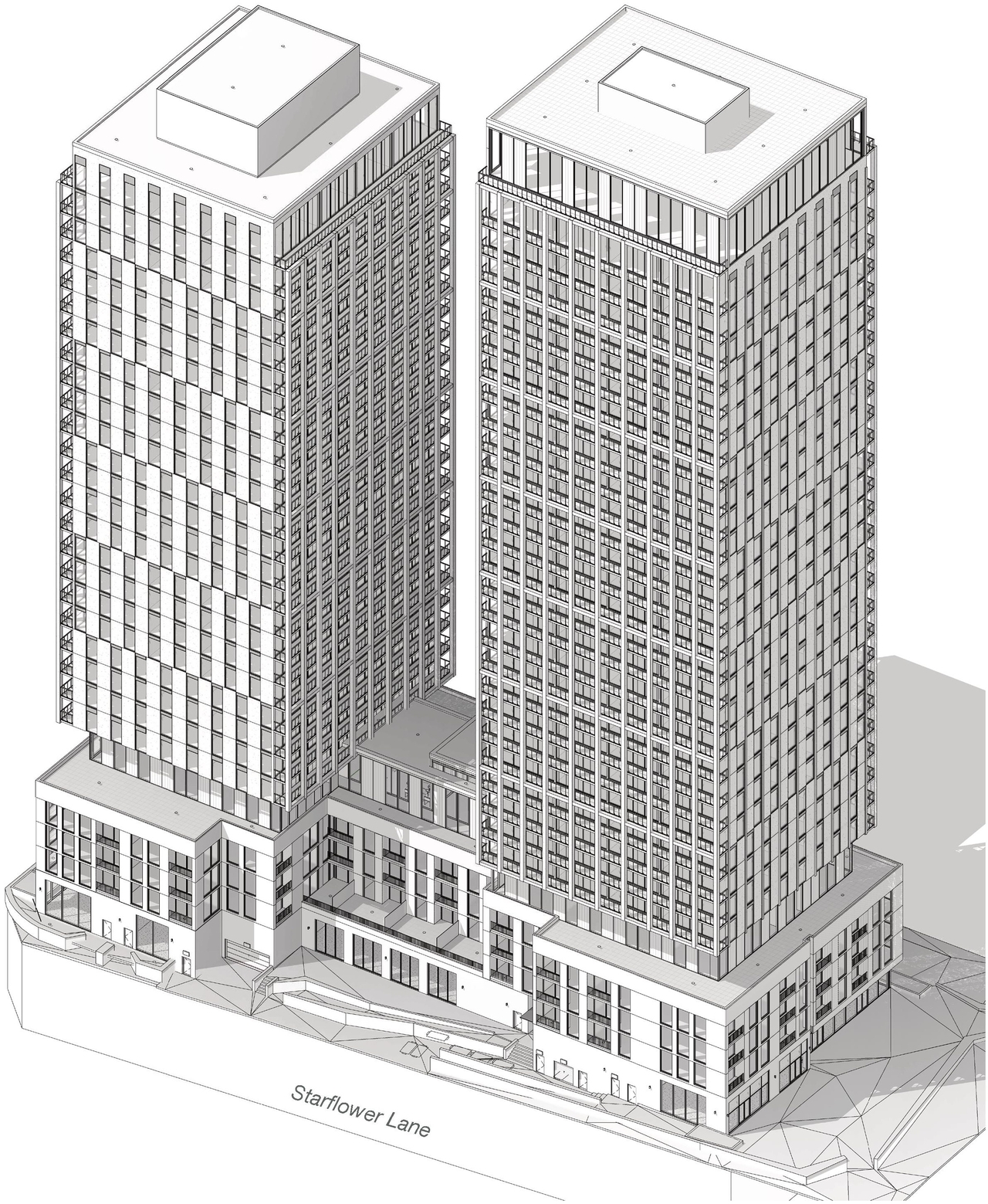 Rendering of building from page 9 of the file '2023-06-27 - Design Brief - D07-12-23-0083'