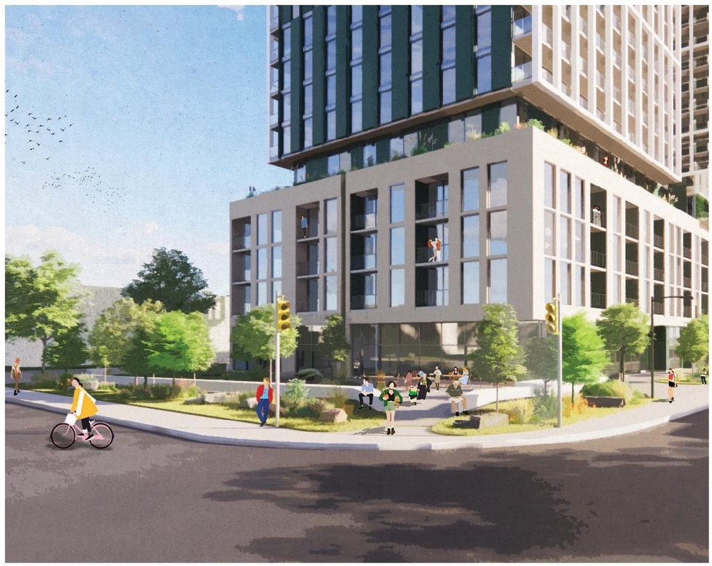 Rendering of building from page 4 of the file '2024-10-25 - Design Brief - D07-12-23-0083'