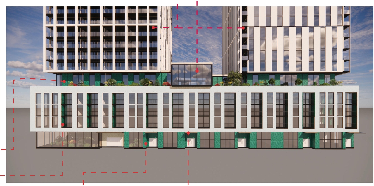 Rendering of building from page 5 of the file '2024-10-25 - Design Brief - D07-12-23-0083'