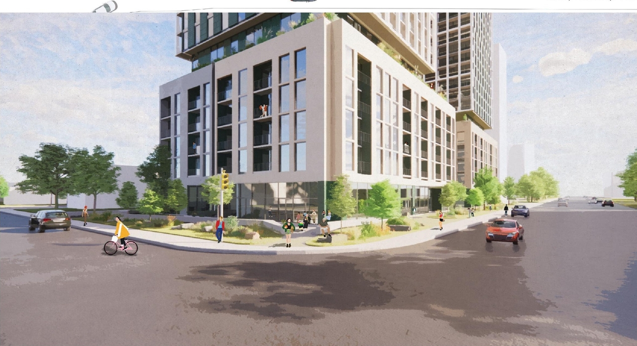 Rendering of building from page 17 of the file '2024-10-25 - Design Brief - D07-12-23-0083'