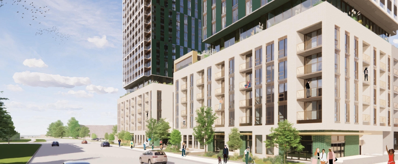 Rendering of building from page 30 of the file '2024-10-25 - Design Brief - D07-12-23-0083'