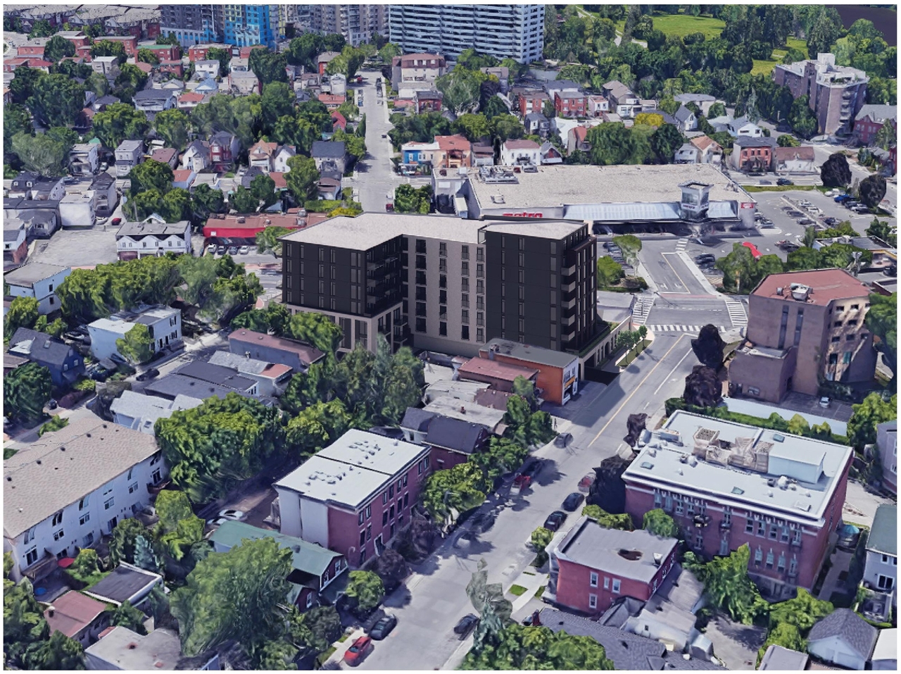 Rendering of building from page 3 of the file '2024-07-12 - Design Brief - D07-12-23-0084'