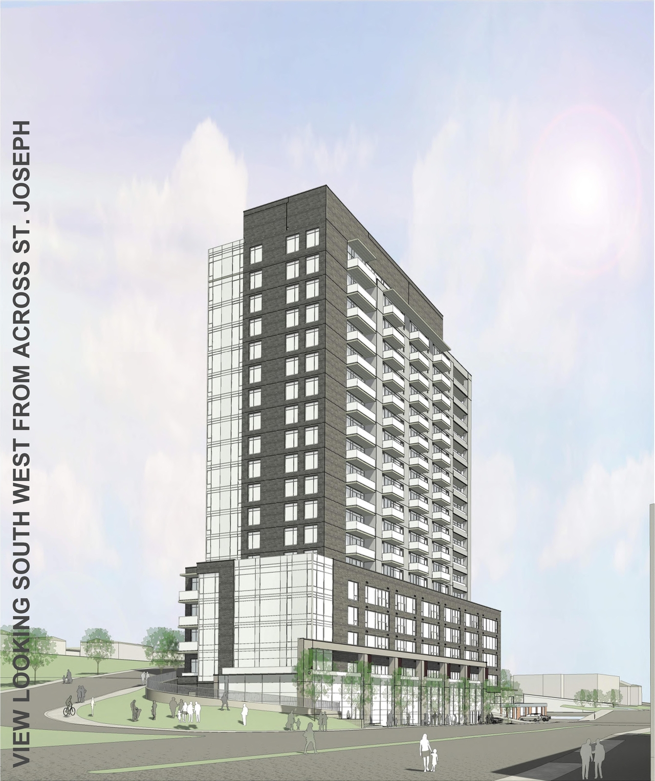 Rendering of building from page 23 of the file '2024-03-19 - Urban Design Review Panel Slide Deck -D07-12-23-0090'