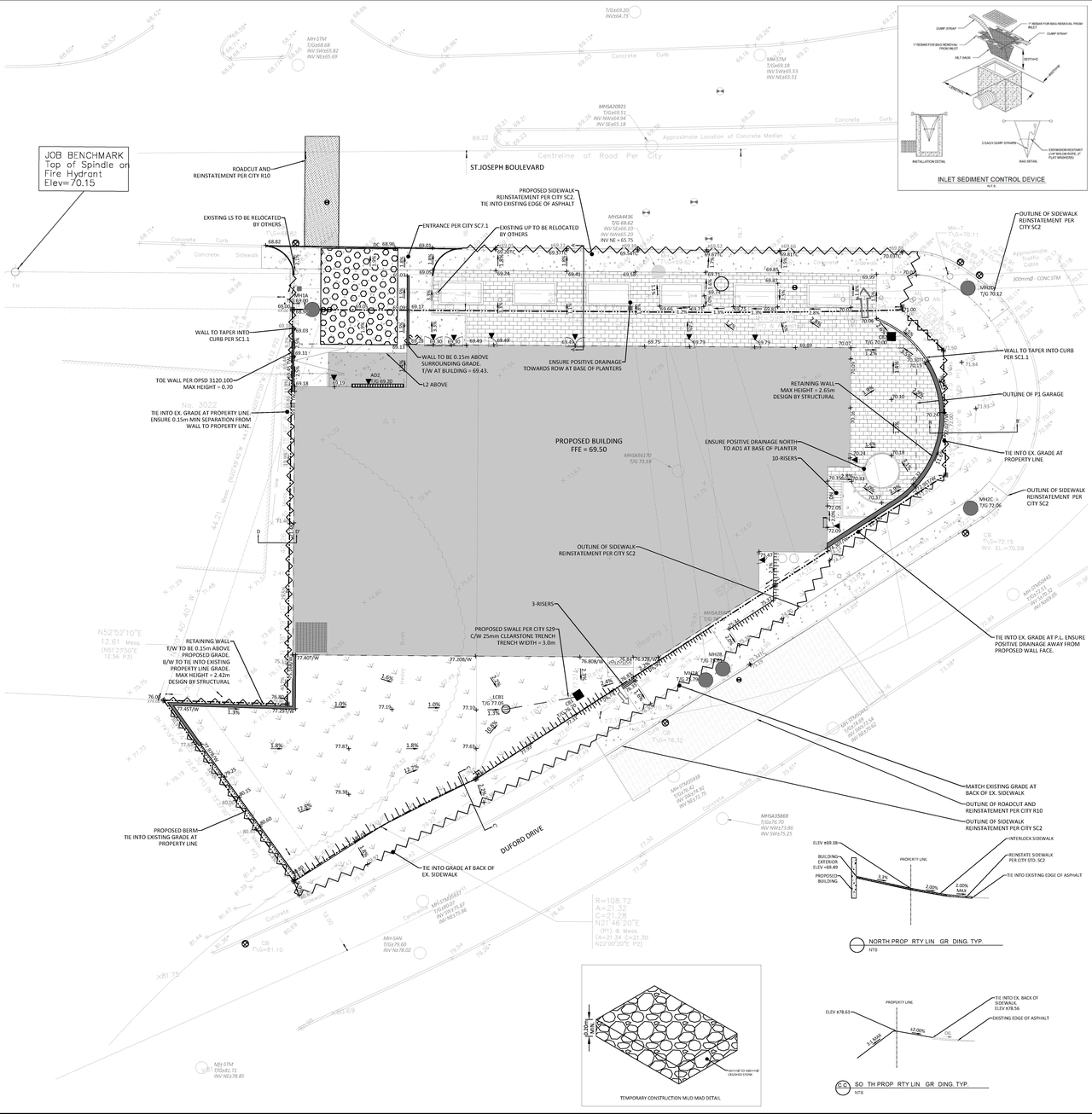 Construction site plan for project from page 33 of the file '2024-03-19 - Urban Design Review Panel Slide Deck -D07-12-23-0090'