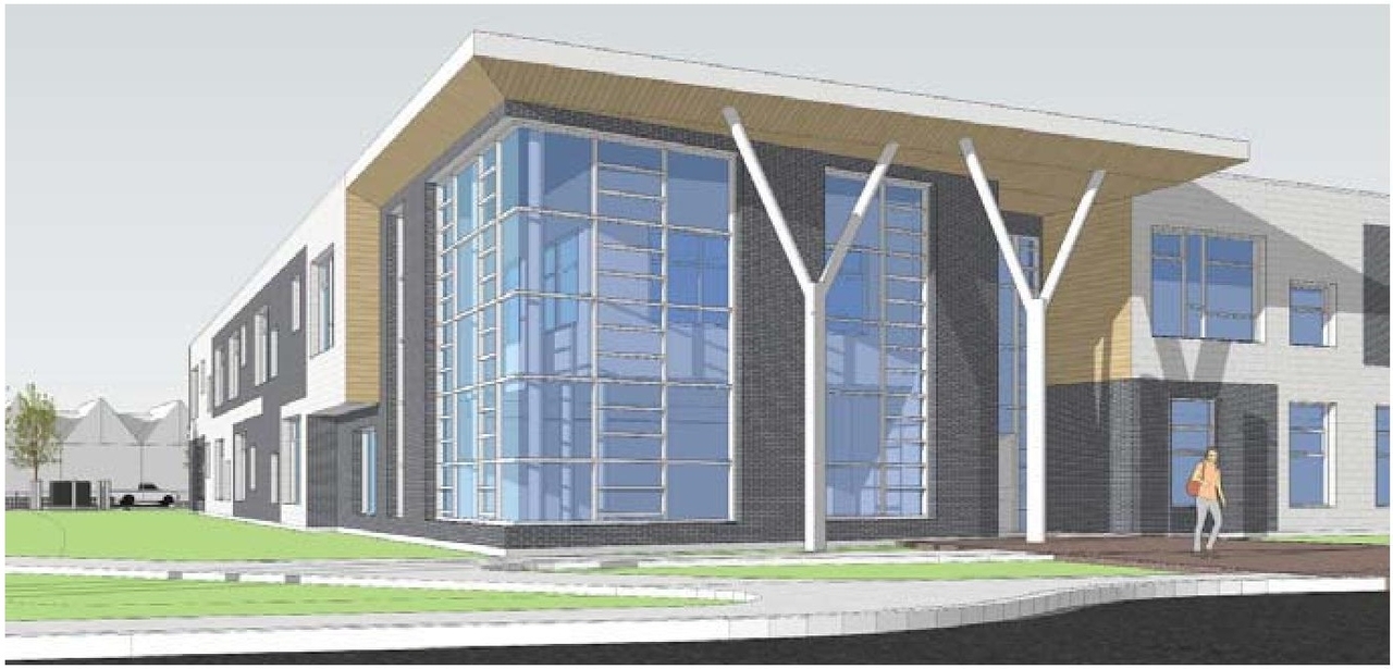 Rendering of building from page 17 of the file '2024-01-19 - Urban Design Brief - D07-12-23-0102'