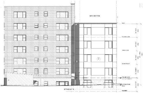 Rendering of building from page 9 of the file '2024-06-17 - Design Brief - D07-12-24-0042'
